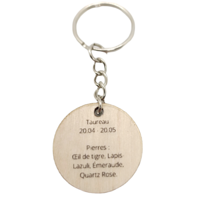 Porte-clés en bois verni - Astro Taureau