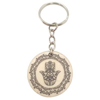 Porte-clés en bois verni - Protection Main de Fatima