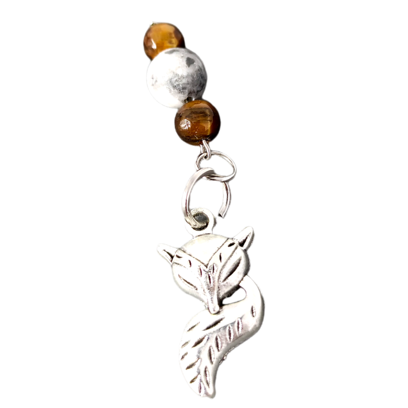 Médaille pour animal - Oeil-de-tigre, Howlite et pendentif renard