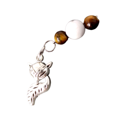Médaille pour animal - Oeil-de-tigre, Howlite et pendentif renard