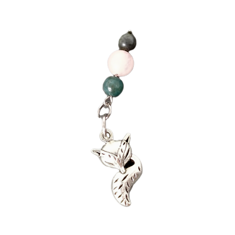 Médaille pour animal - Labradorite, Quartz rose et pendentif renard