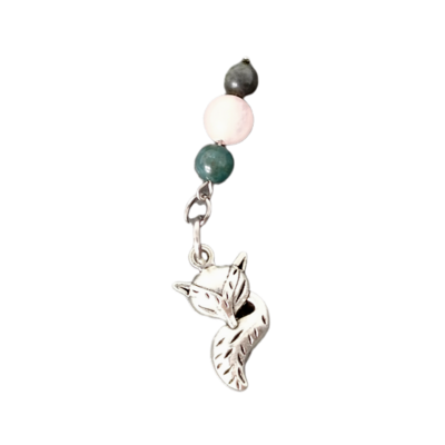 Médaille pour animal - Labradorite, Quartz rose et pendentif renard