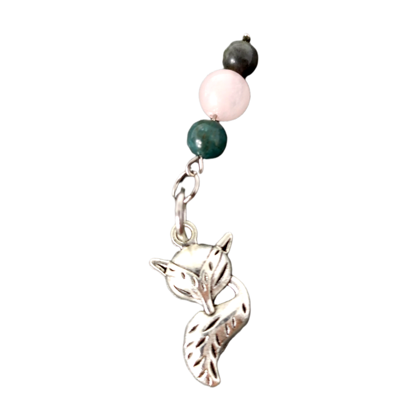 Médaille pour animal - Labradorite, Quartz rose et pendentif renard