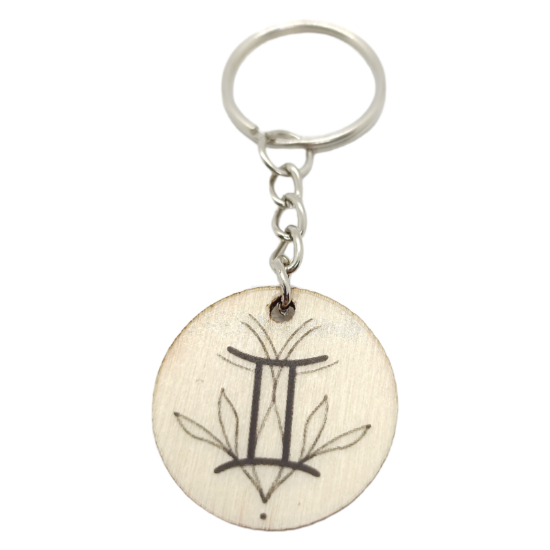 Porte-clés en bois verni - Astro Gémeaux