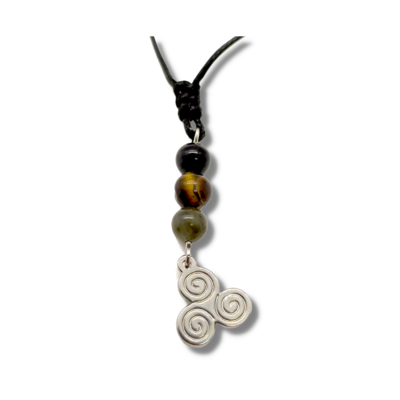 Collier triskel - oeil de tigre, labradorite et tourmaline