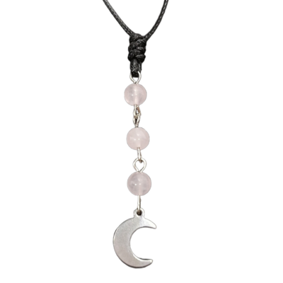 Collier petite lune - Quartz rose 6 mm