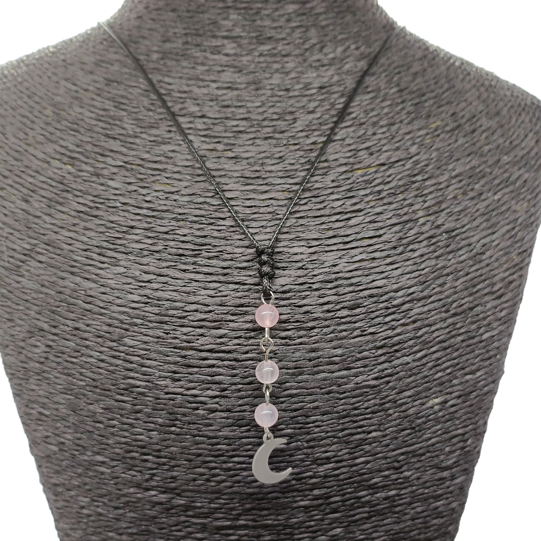 Collier petite lune - Quartz rose 6 mm