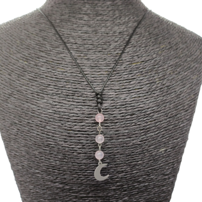 Collier petite lune - Quartz rose 6 mm