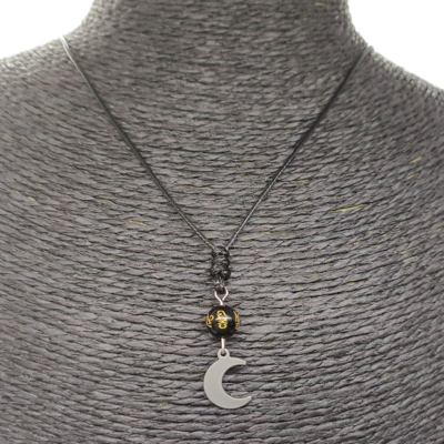 Collier petite lune - Obsidienne sculptée 6 mm