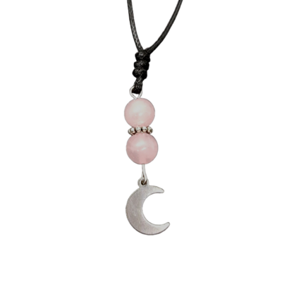Collier petite lune - Quartz rose 6 mm