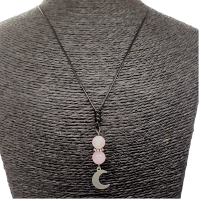 Collier petite lune - Quartz rose 6 mm