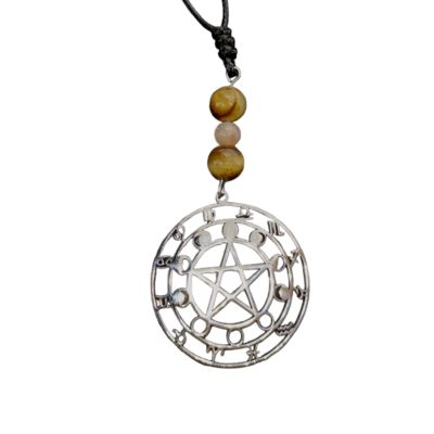 Collier pentacle - oeil de tigre et pierre de lune - 6 et 8 mm