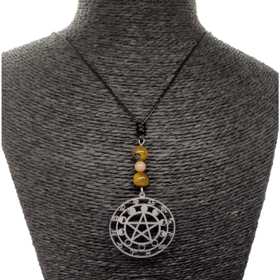 Collier pentacle - oeil de tigre et pierre de lune - 6 et 8 mm