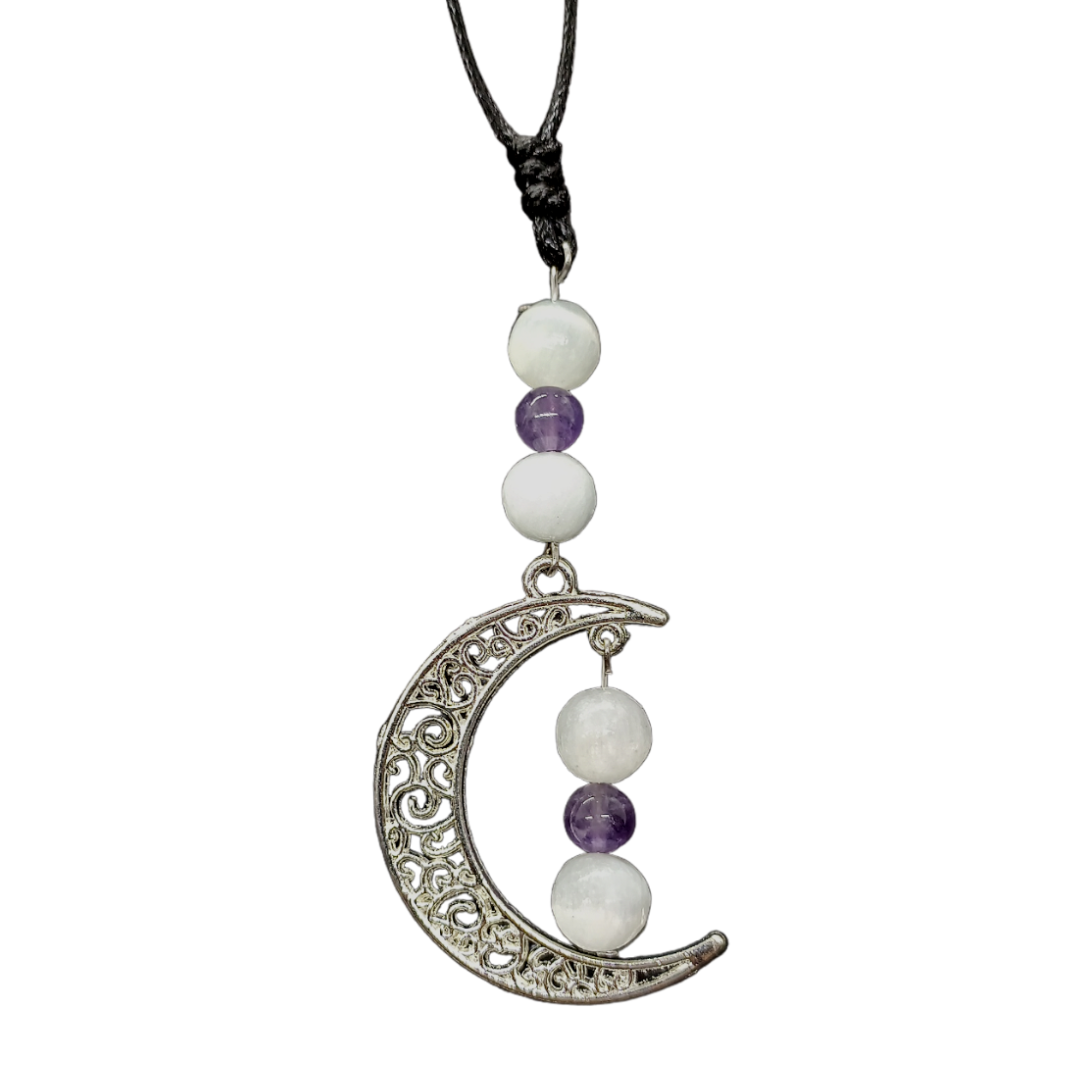 Collier lune - Sélénite et améthyste