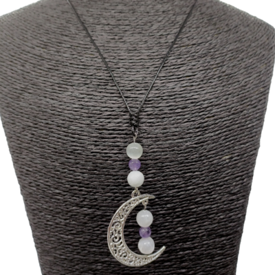 Collier lune - Sélénite et améthyste