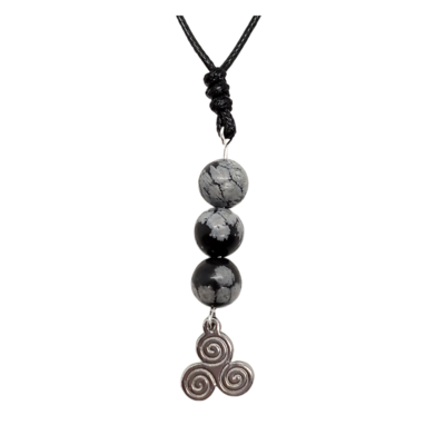 Collier triskel - Obsidienne flocon de neige
