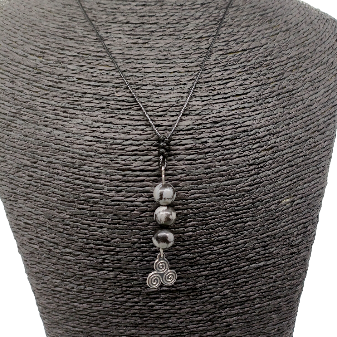 Collier triskel - Obsidienne flocon de neige