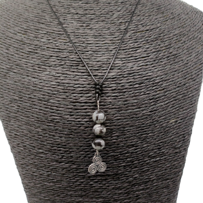 Collier triskel - Obsidienne flocon de neige