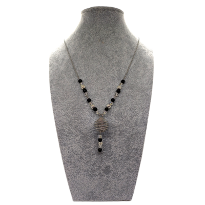 Collier cage à pierre avec Angel Aura et pierre de lave