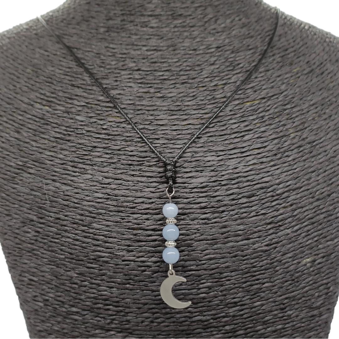 Collier petite lune - Angélite 6 mm