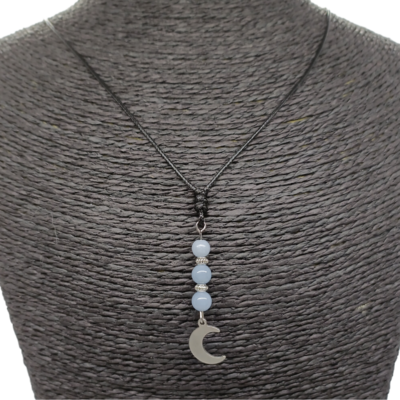 Collier petite lune - Angélite 6 mm
