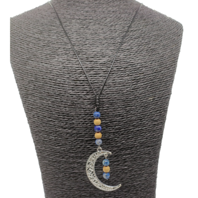 Collier lune - Lapis-lazuli et cèdre 6 mm