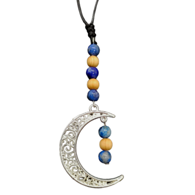 Collier lune - Lapis-lazuli et cèdre 6 mm