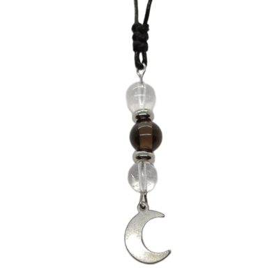 Collier petite lune -  Cristal de roche et quartz fumé 8 mm