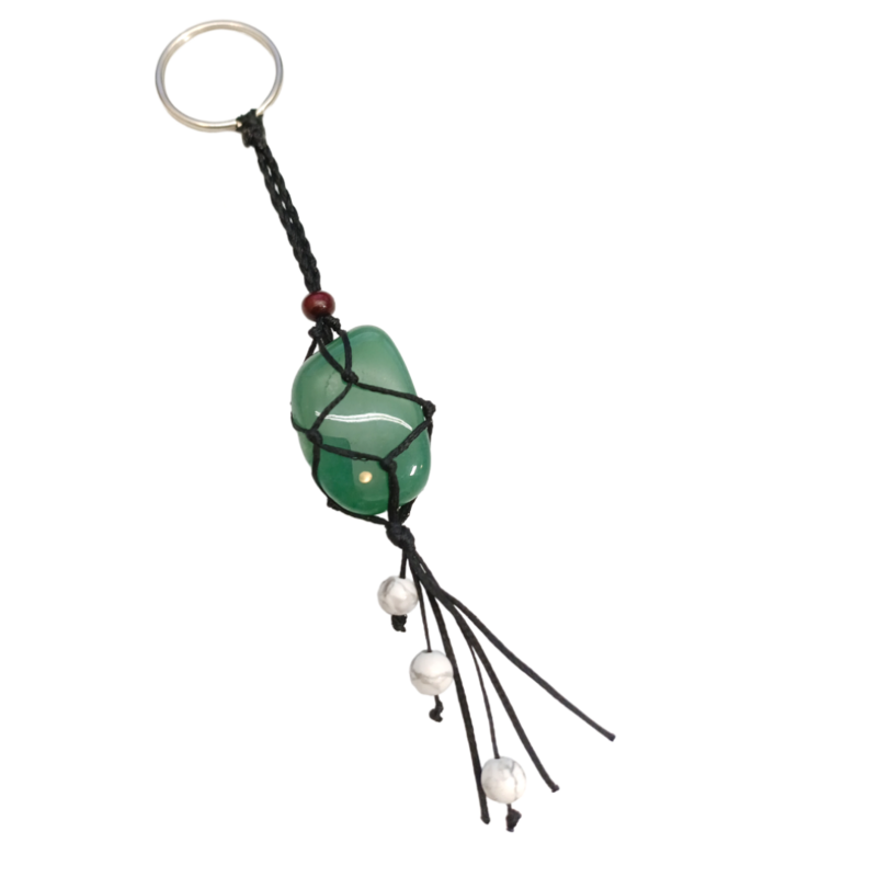 Porte-clés en macramé &quot;filet à pierre&quot; perles de Howlite