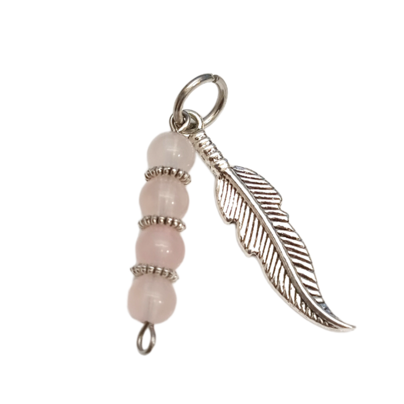 Médaille pour animal - Quartz rose et plume