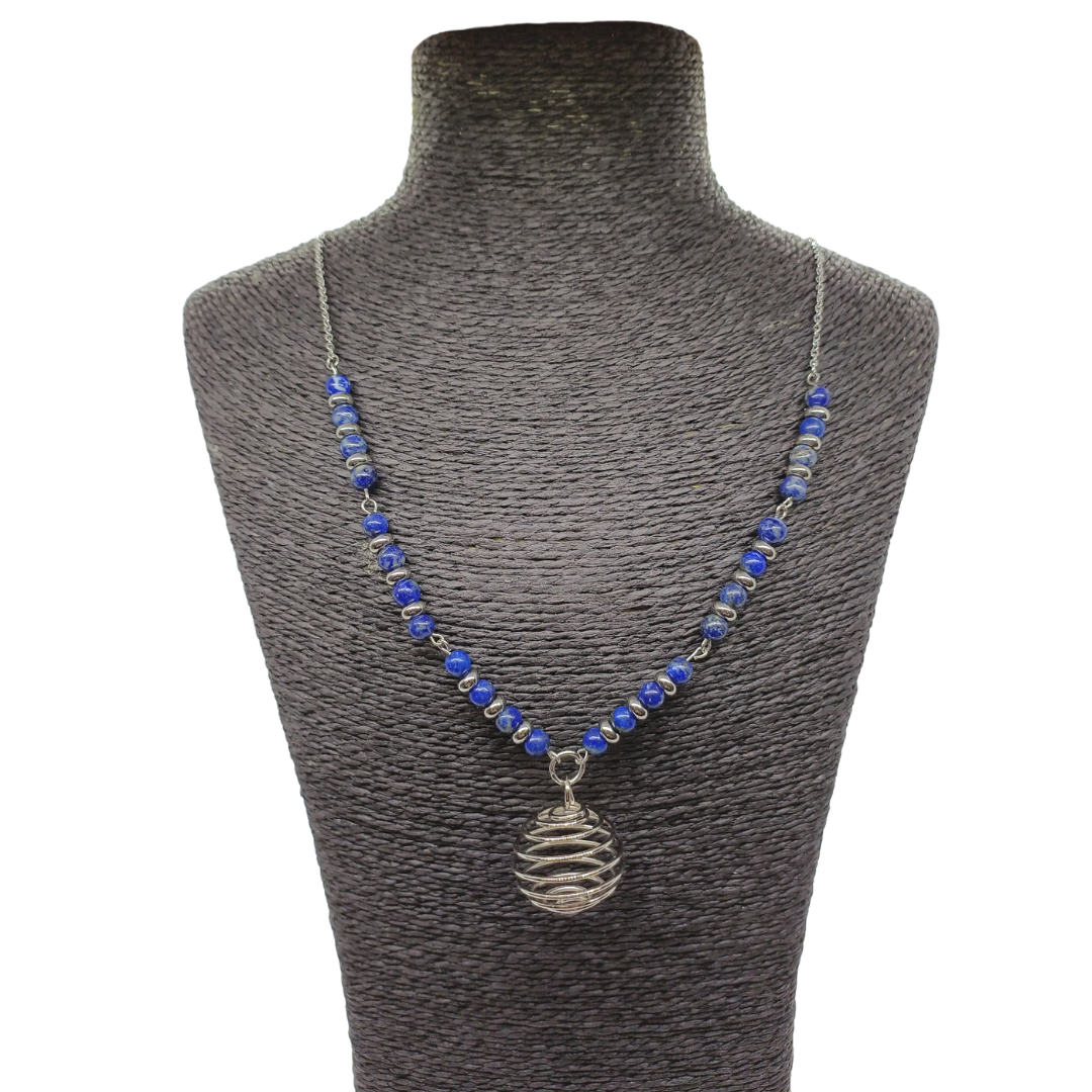 Collier cage à pierre avec Lapis Lazuli