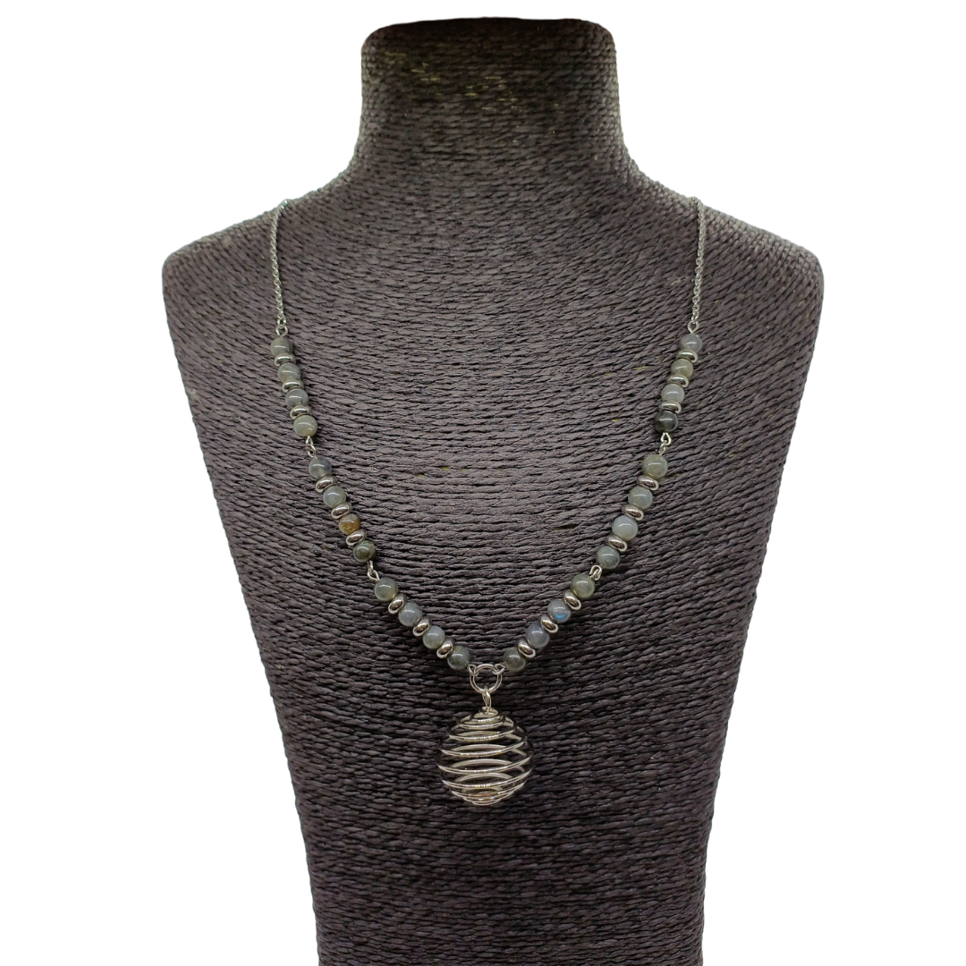 Collier cage à pierre avec Labradorite