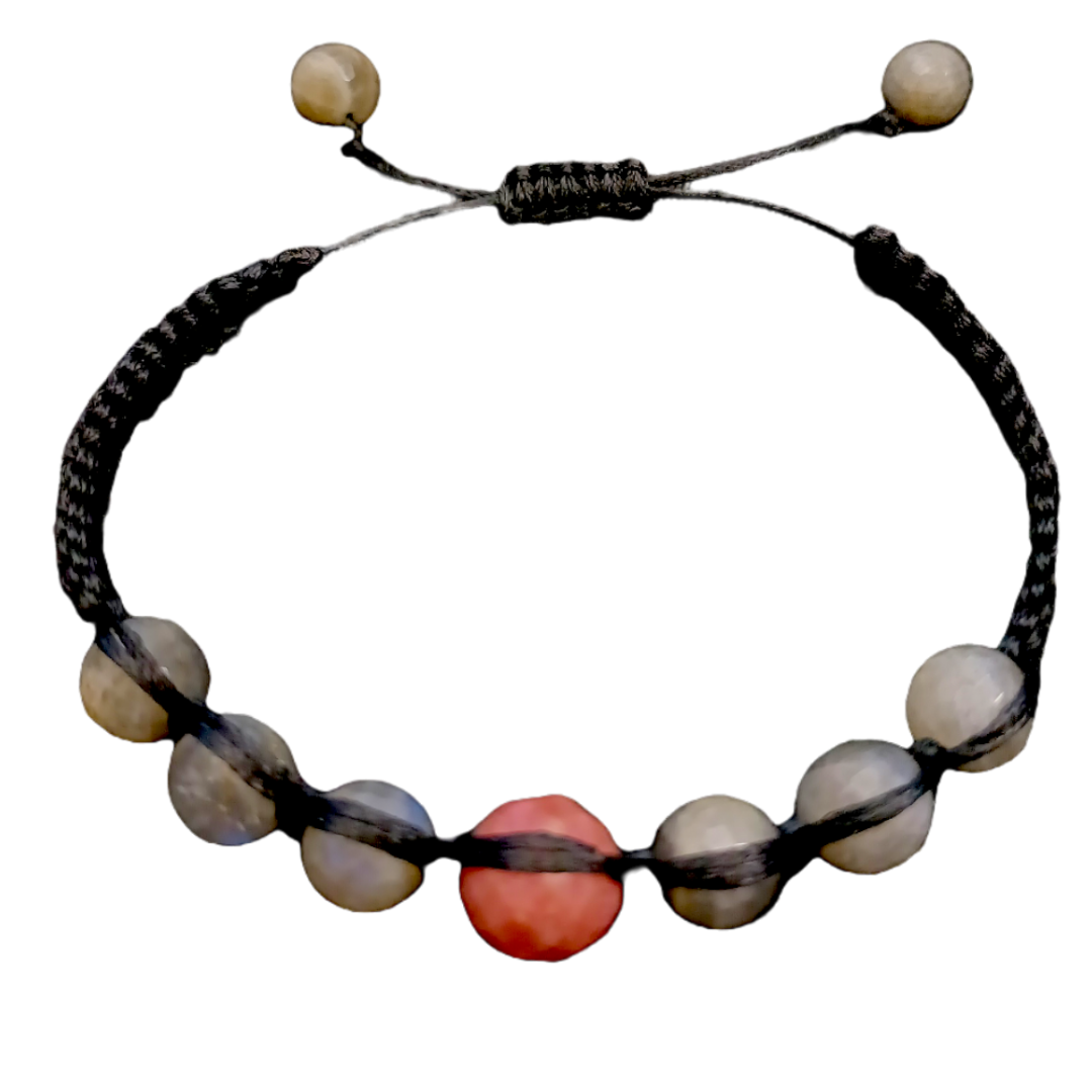 Bracelet de cheville en macramé - Labradorite et Rhodonite