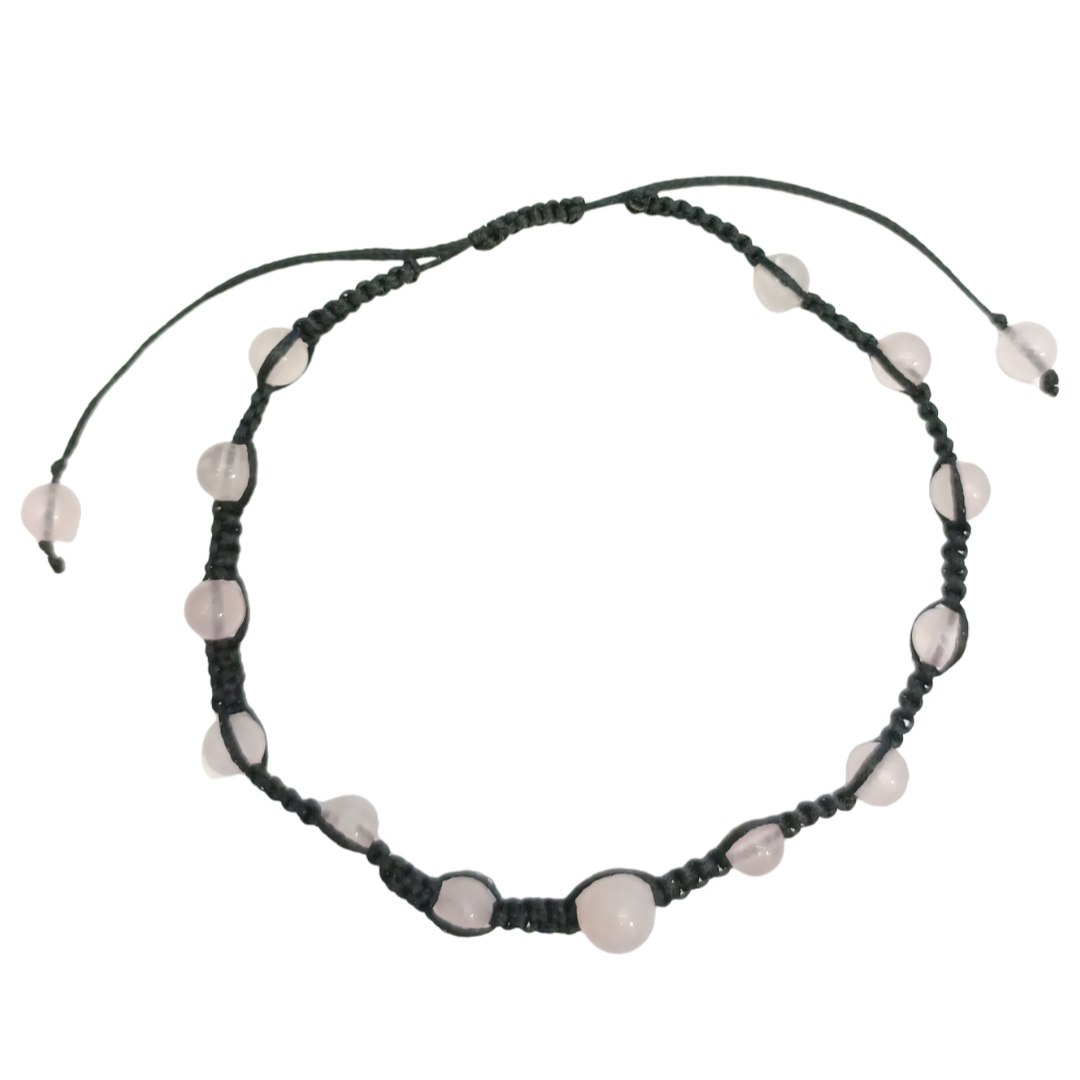 Bracelet de cheville en macramé - Quartz rose