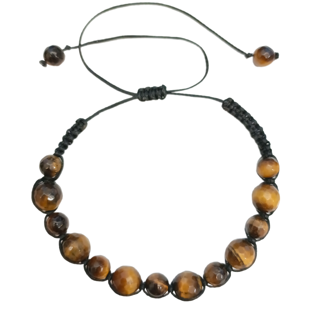 Bracelet en macramé - Oeil de tigre facetté