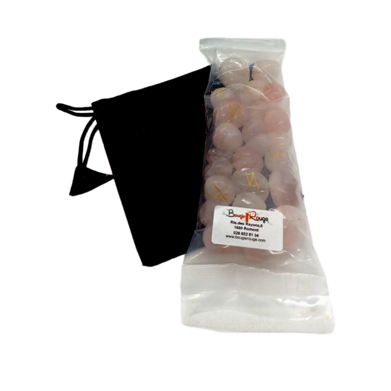 Set de 25 pierres runiques - Quartz rose de qualité