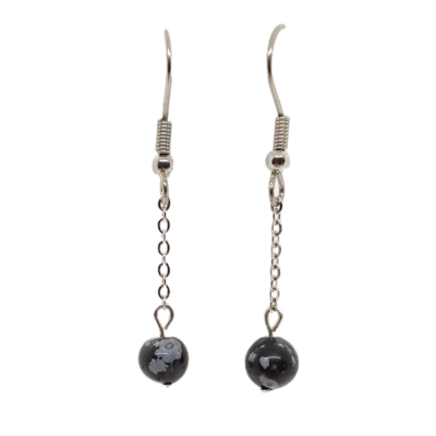 Boucles d&#39;oreilles - Obsidienne flocon de neige