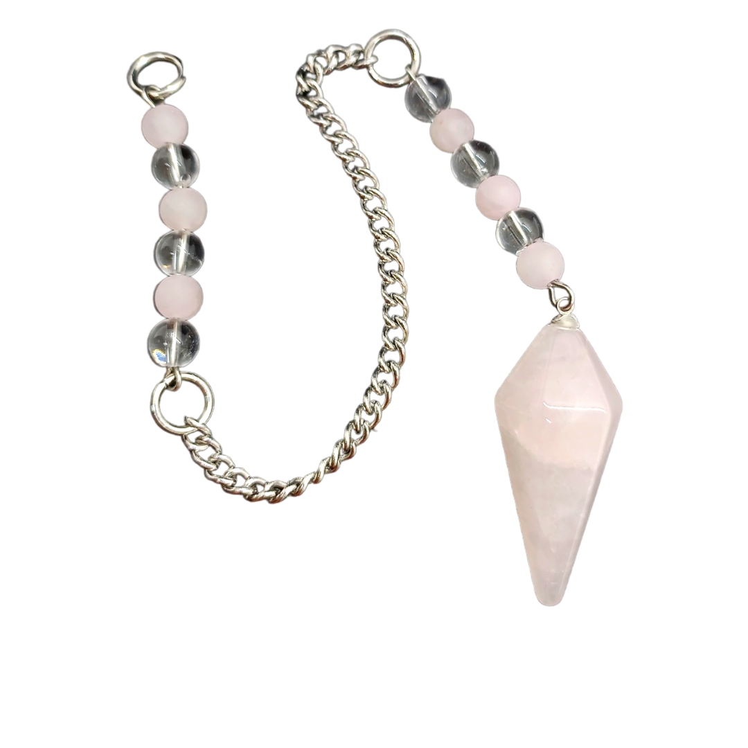 Pendule en pointe - Quartz Rose et Cristal de roche