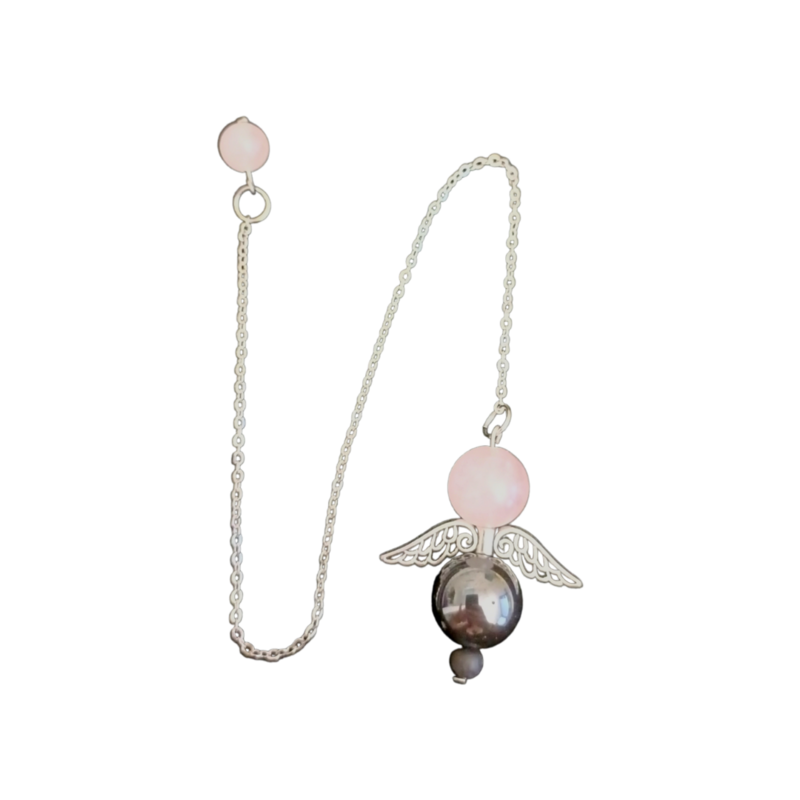 Pendule -  Ange en Quartz rose et Hématite