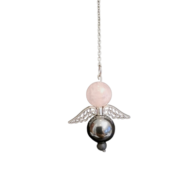 Pendule -  Ange en Quartz rose et Hématite