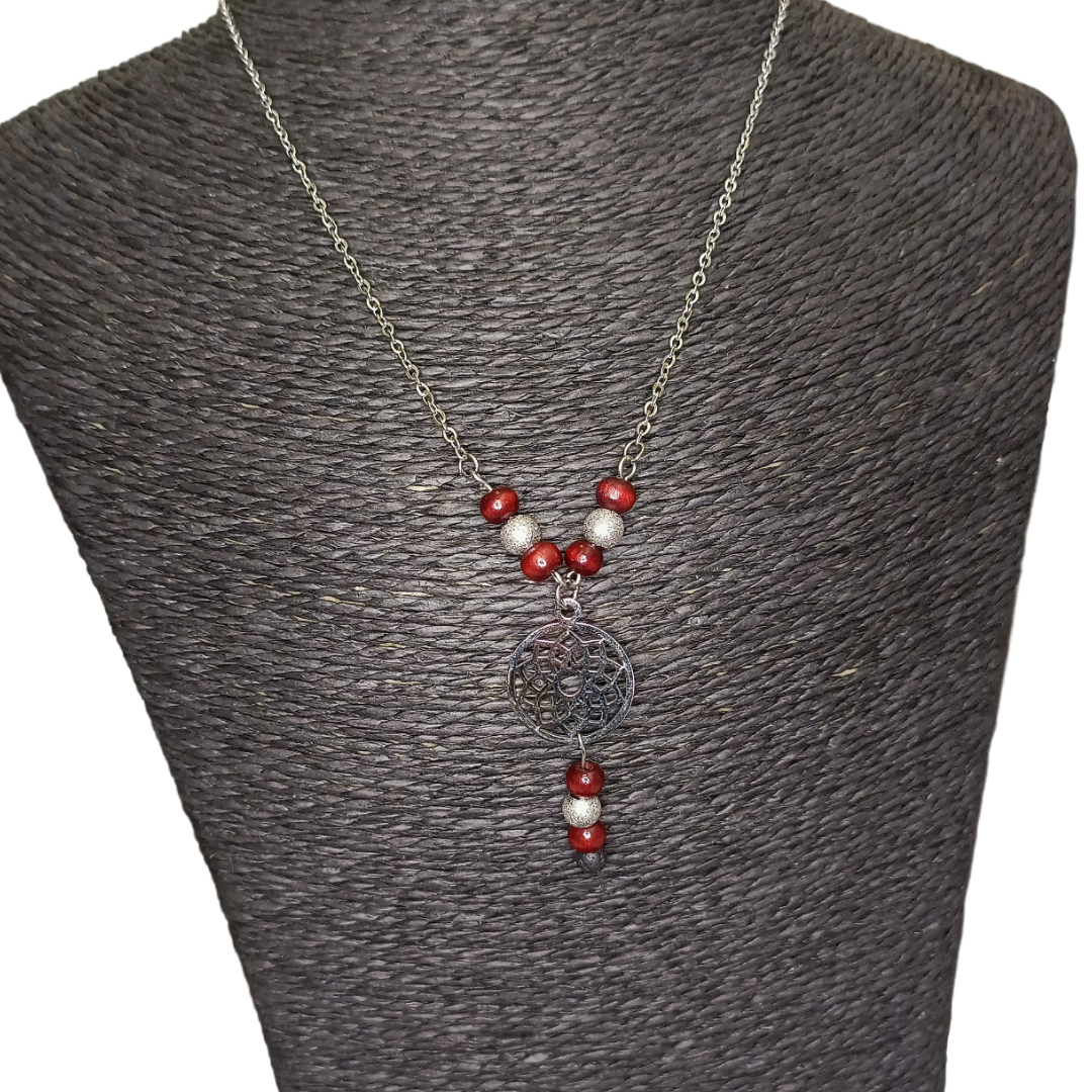Collier - Perles de Mala en bois rouge