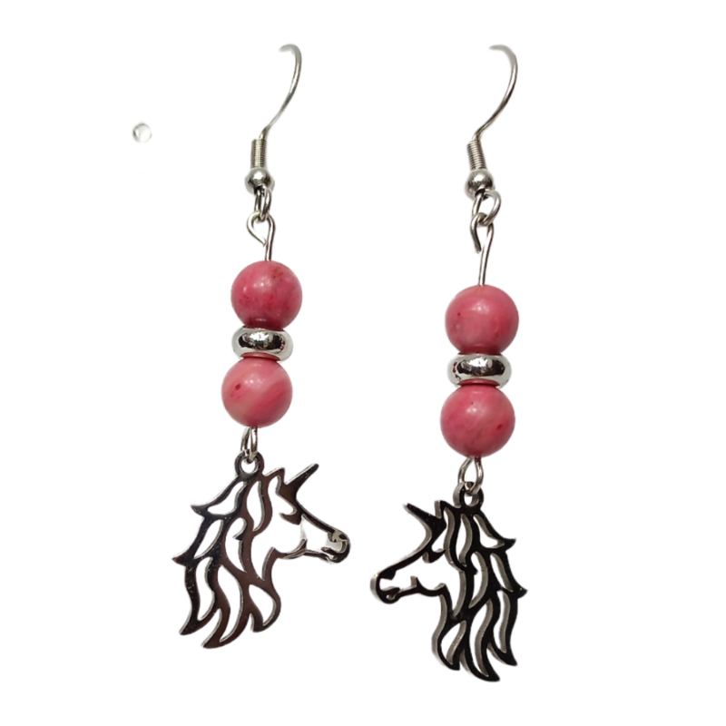 Boucles d'oreille - Rhodonite et Licorne