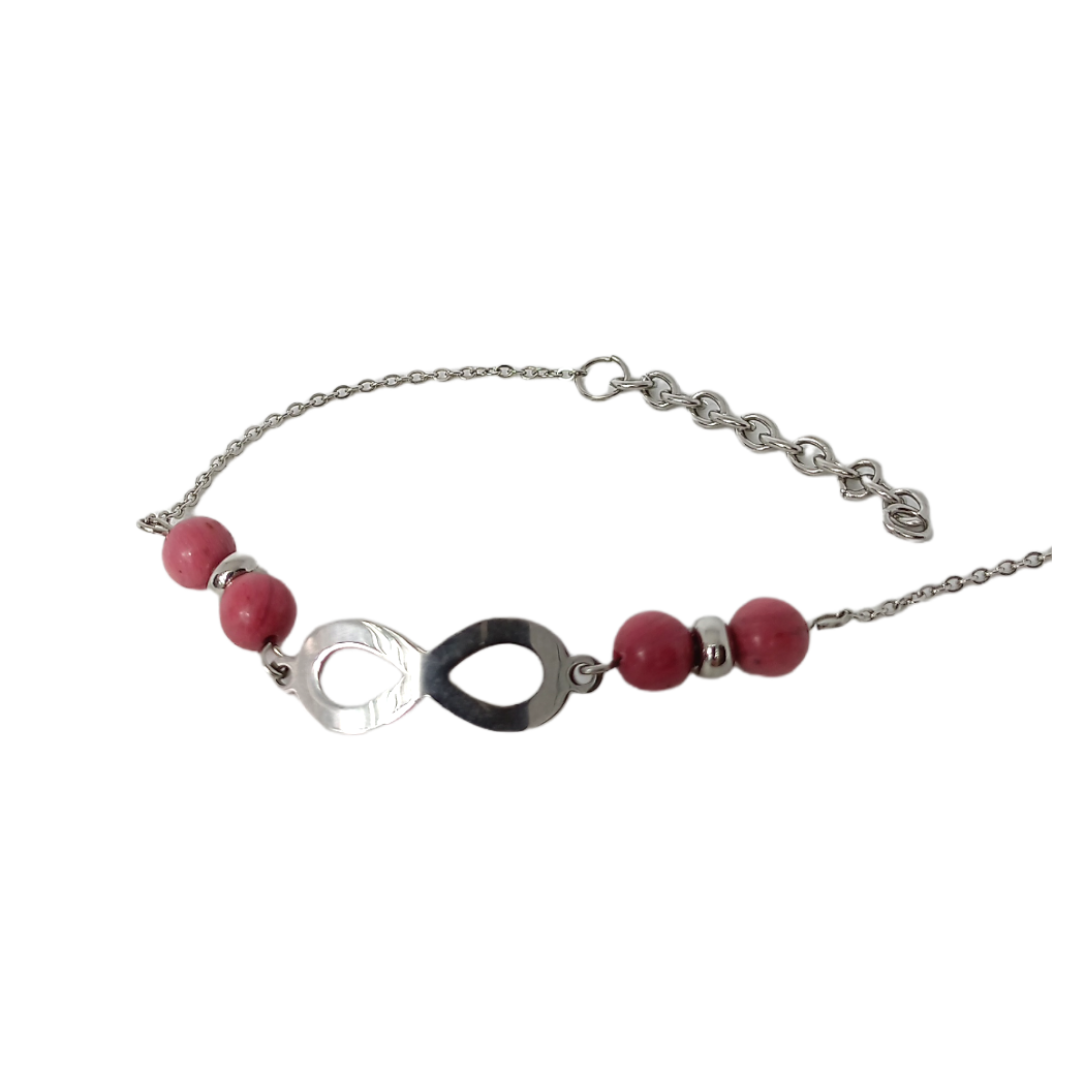 Bracelet de cheville - Rhodonite et Lemniscate