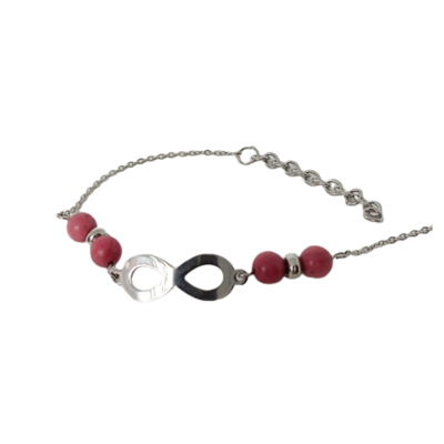 Bracelet de cheville - Rhodonite et Lemniscate
