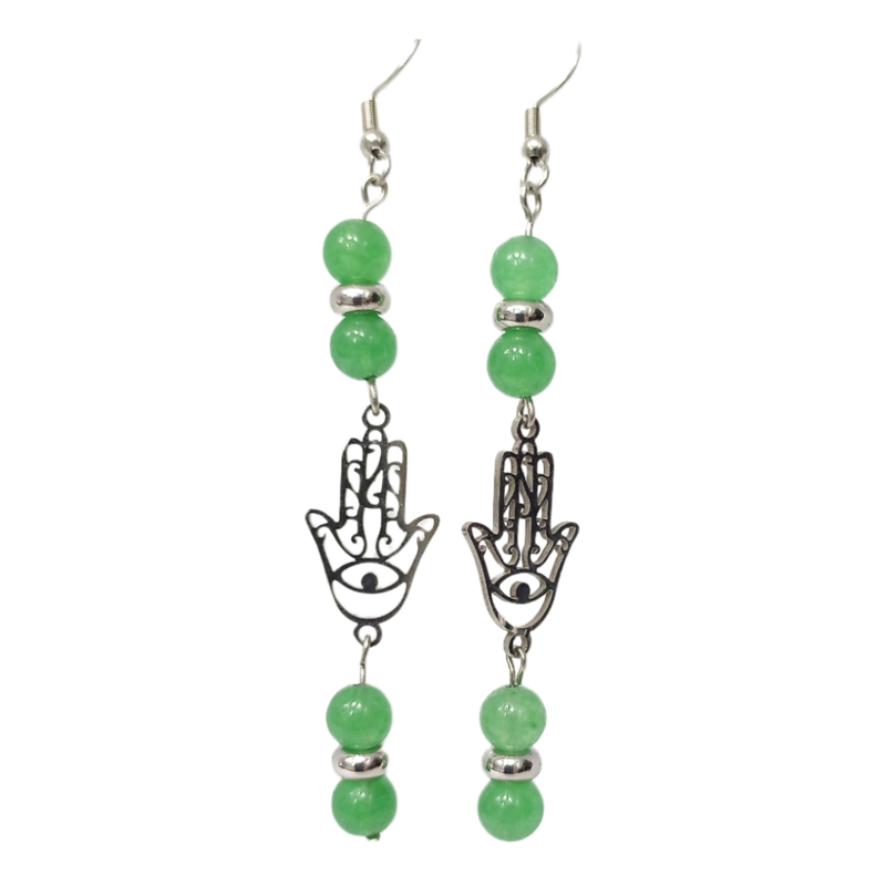 Boucles d&#39;oreille - Aventurine et main de Fatima