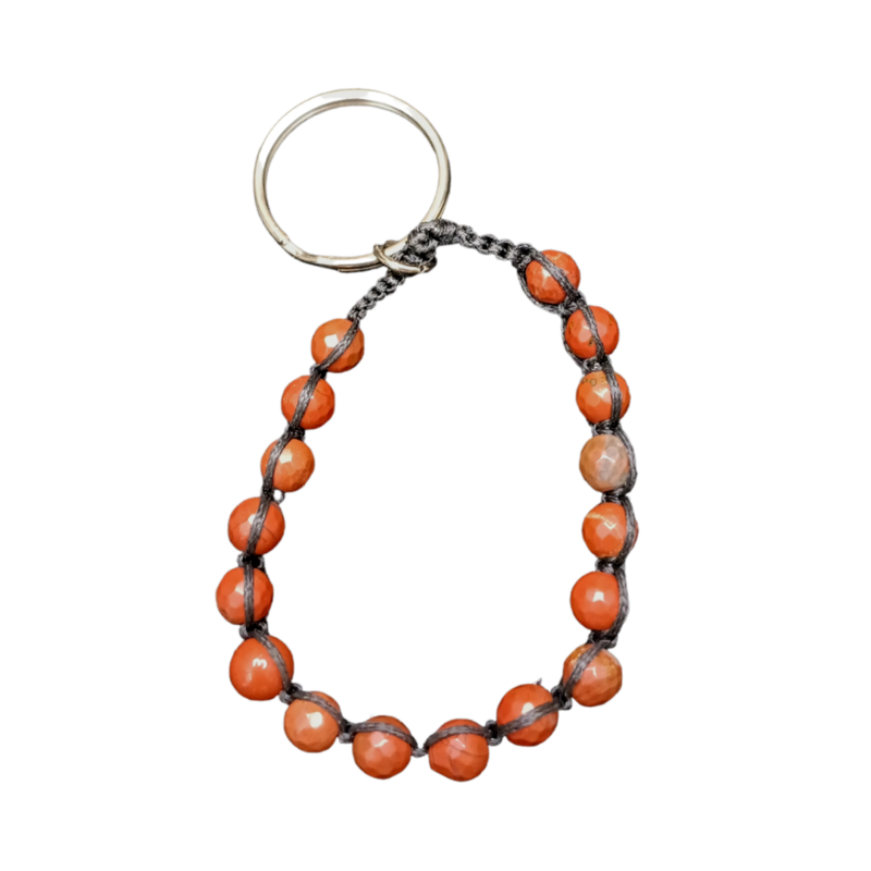 Porte-clés en macramé et perles de Jaspe rouge facetté