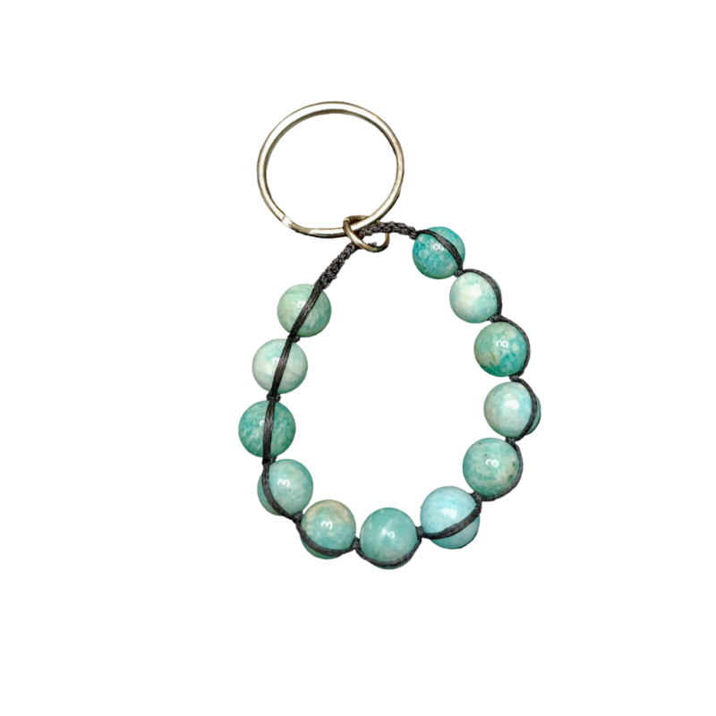 Porte-clés en macramé et perles d&#39;Amazonite