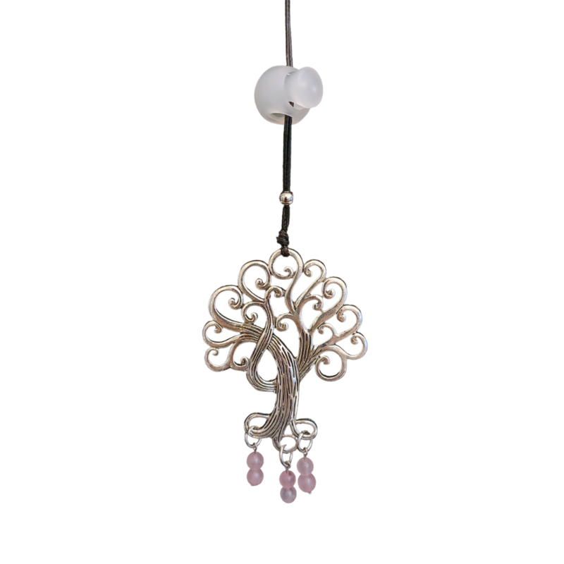 Bijou de rétroviseur - Arbre de vie et Quartz rose mat