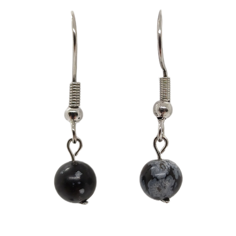 Boucles d&#39;oreilles - Obsidienne Flocon de Neige