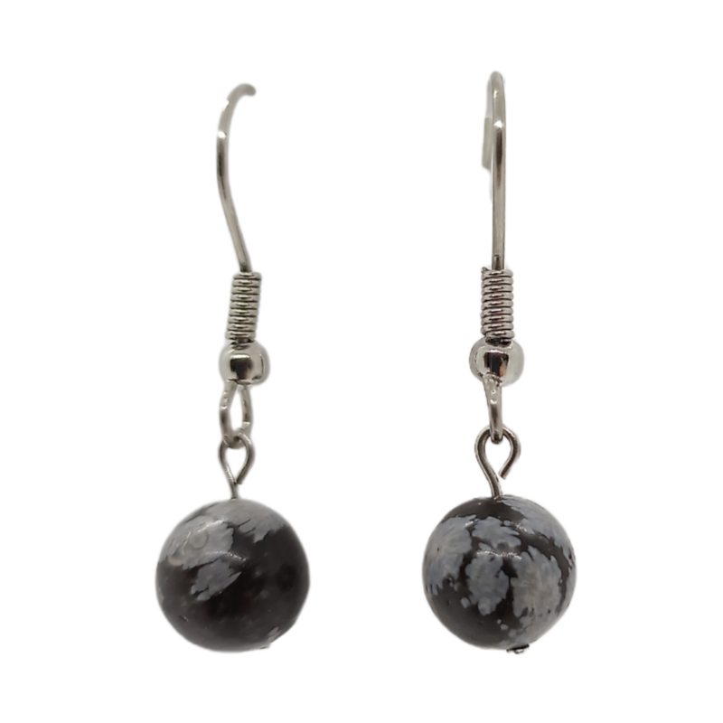 Boucles d&#39;oreilles - Obsidienne Flocon de Neige